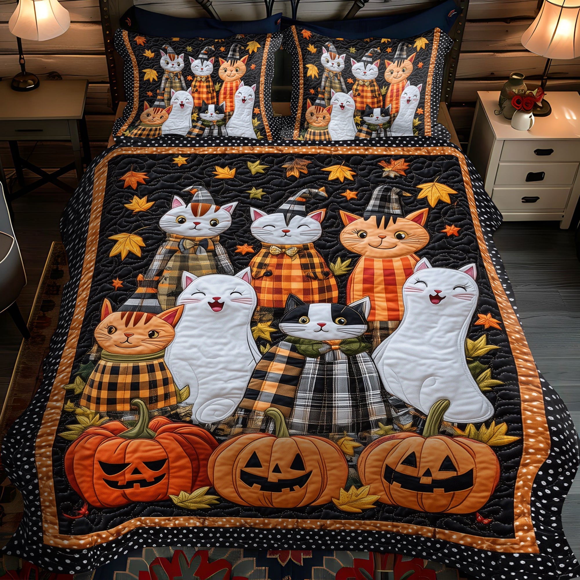 Paws and Pumpkins 3-Piece Quilted Bedding Set NCU0TH1660