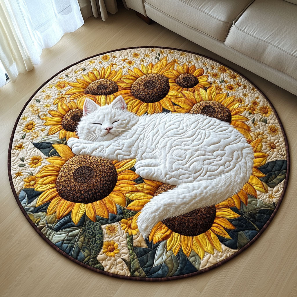 Paws and Sunflowers Quilted Round Mat NCU0PT1128