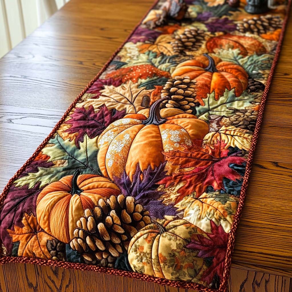 Pinecones and Pumpkins Quilted Table Runner NCU0NT1199