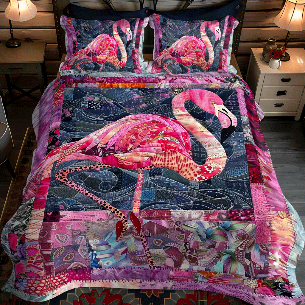 Pink Flamingo Haven 3-Piece Quilted Bedding Set NCU0TL782