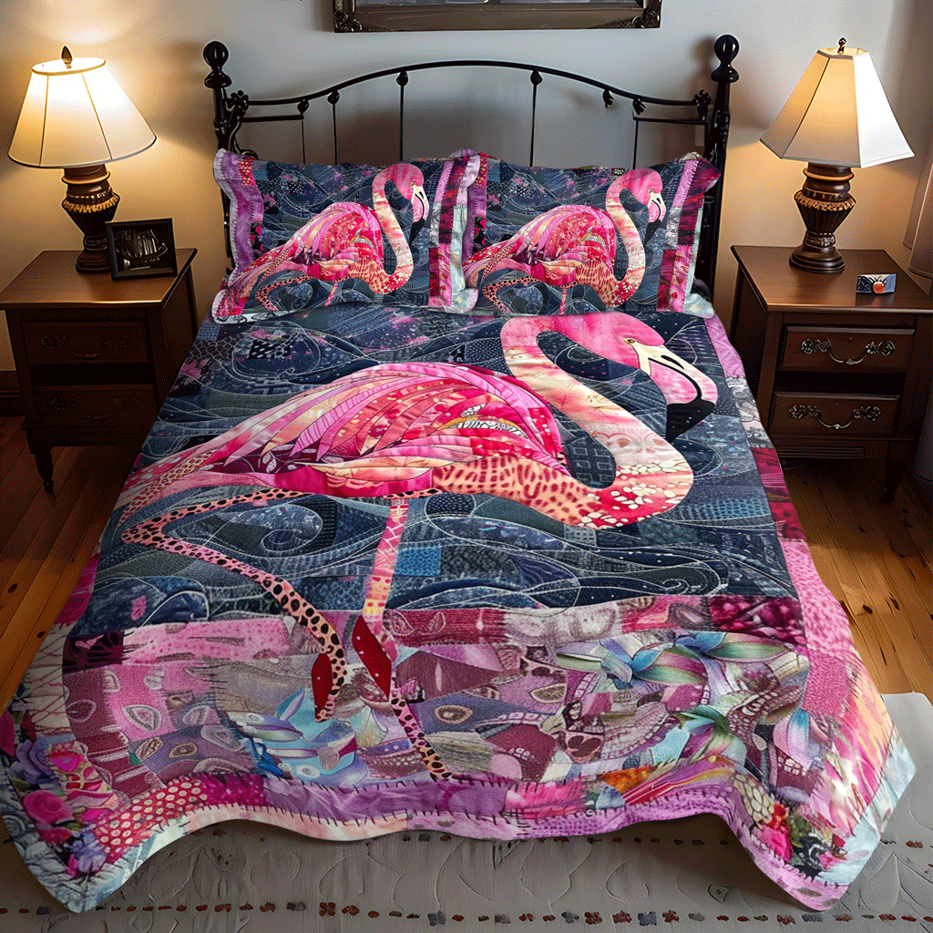 Pink Flamingo Haven 3-Piece Quilted Bedding Set NCU0TL782