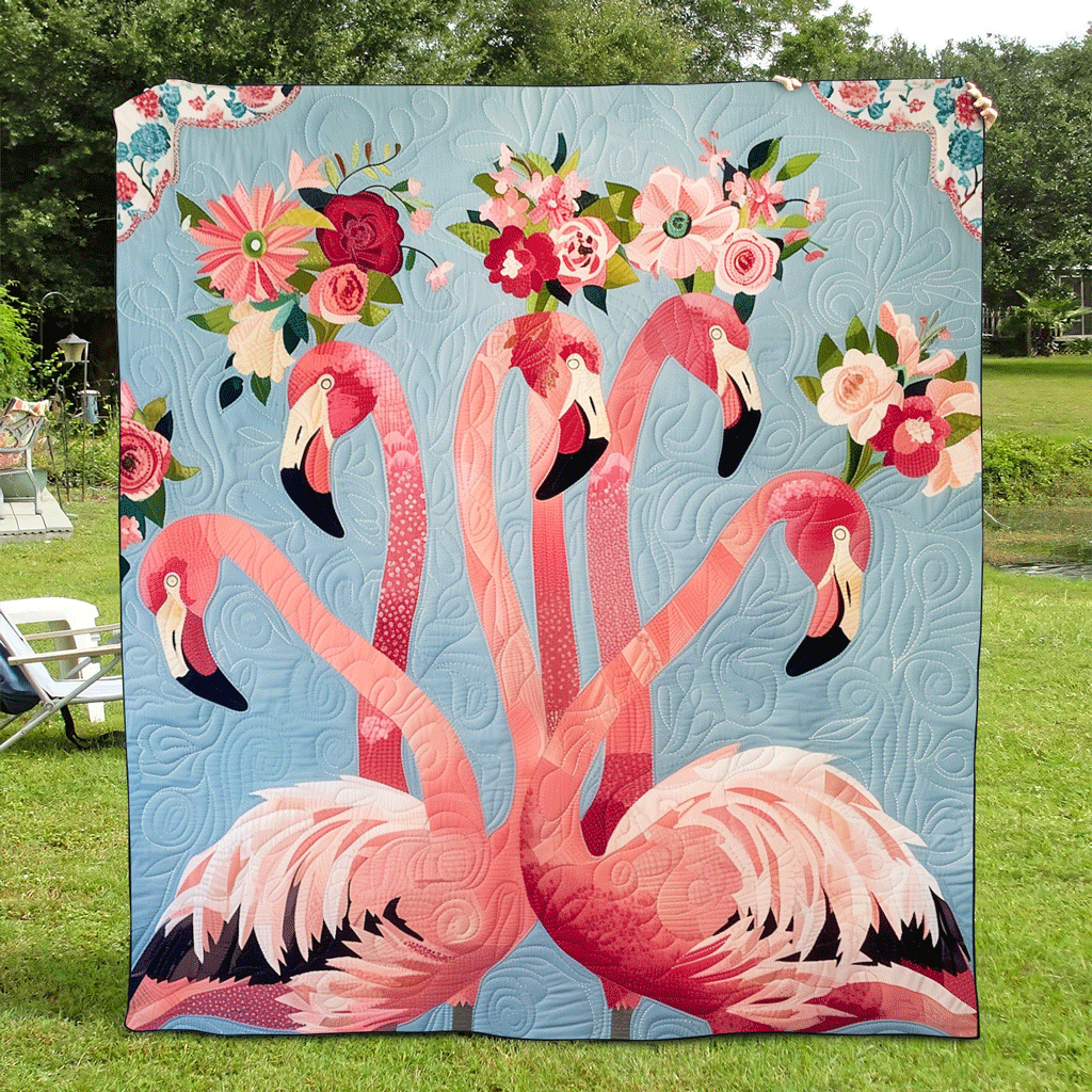 Pink Flamingo Paradise Quilted Blanket NCU0TL747