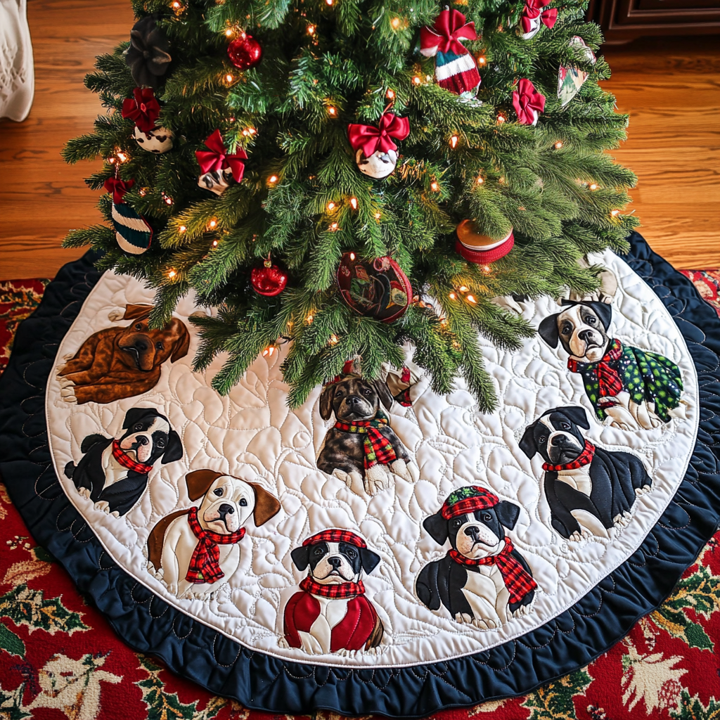 Pitbull Holiday Joy Christmas Quilted Tree Skirt NCU0DK1875