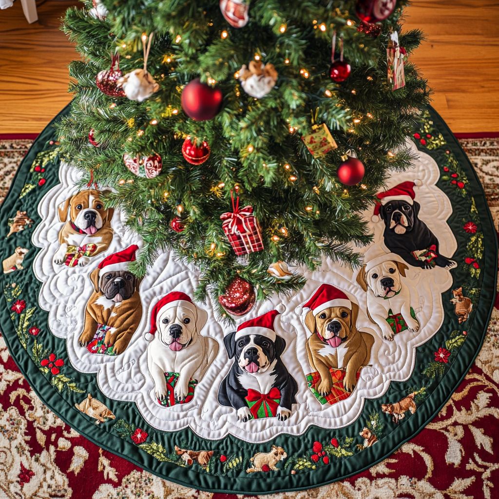 Pitbull Holiday Spirit Christmas Quilted Tree Skirt NCU0DK1880