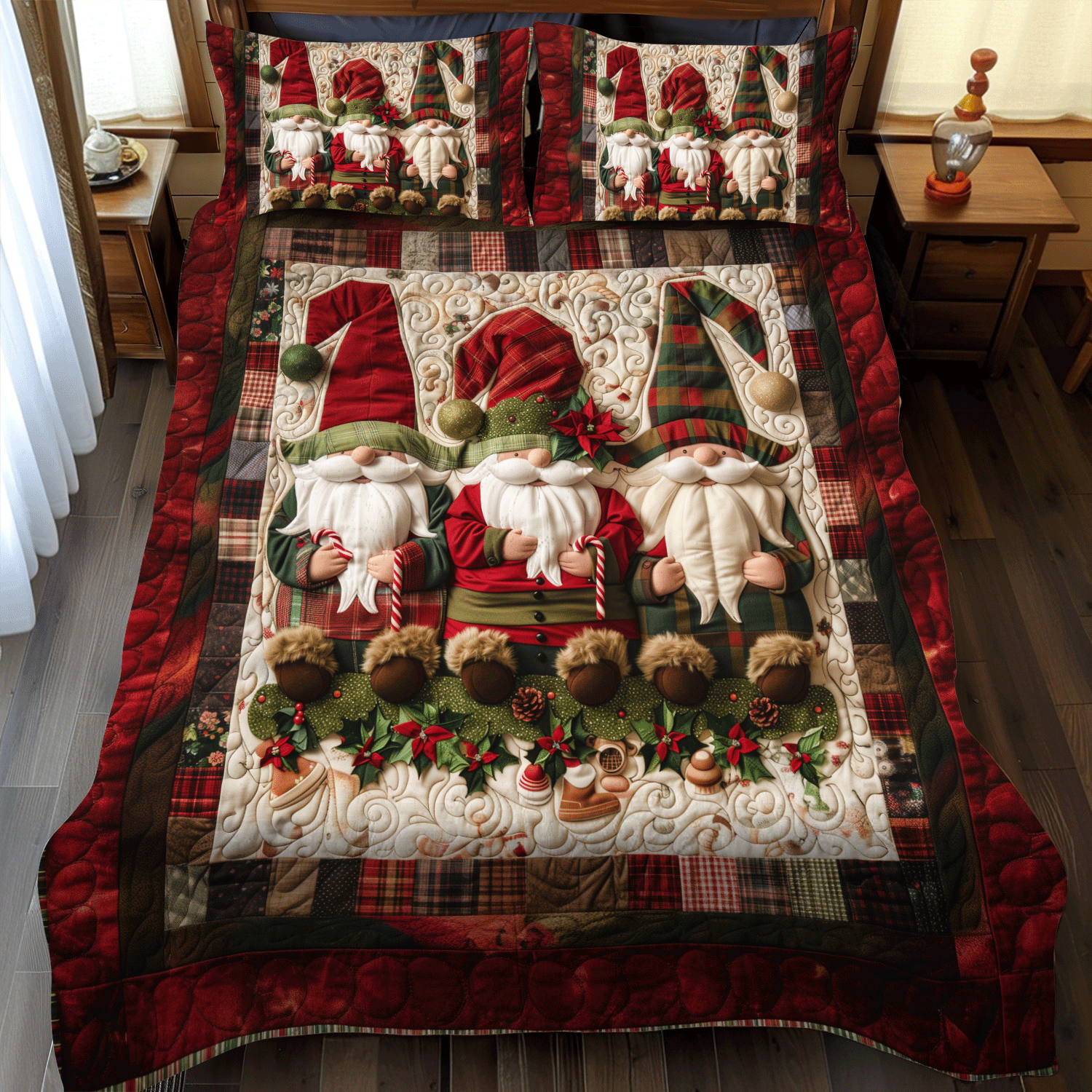 Christmas Gnome Quilted Bedding Set NCU0VT30