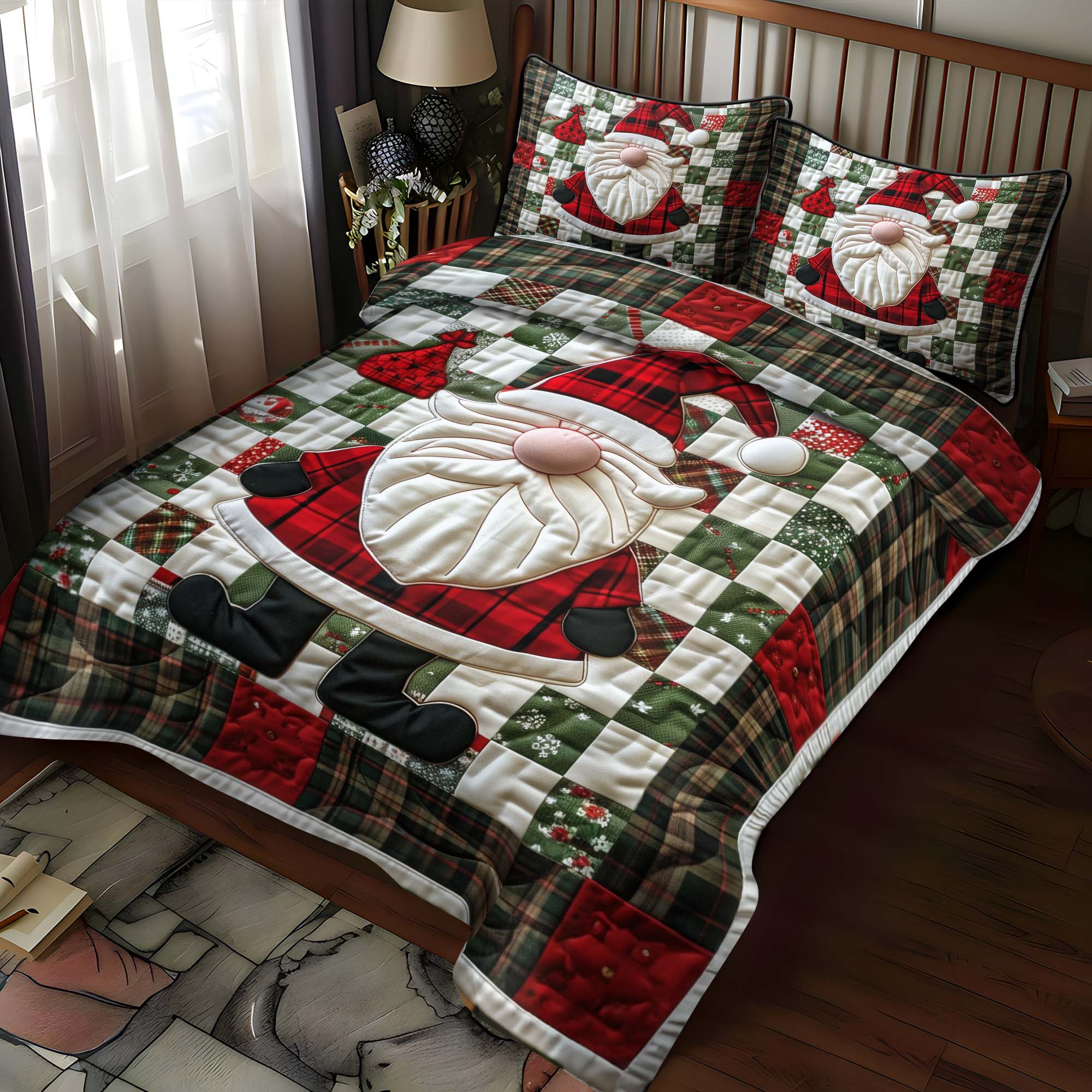 Plaid Santa 3-Piece Quilted Bedding Set NCU0NT050