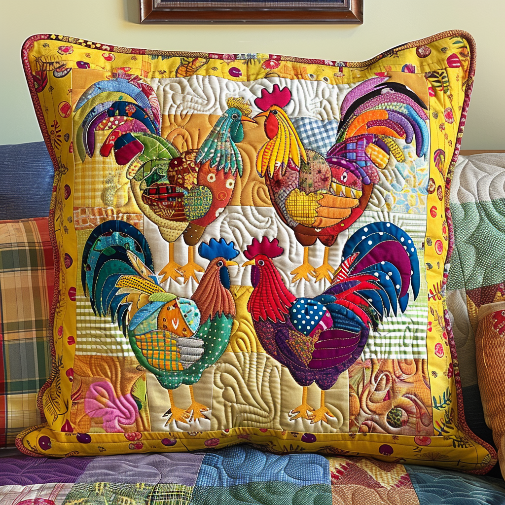 Playful Chickens Quilted Pillow Case NCU0TL533