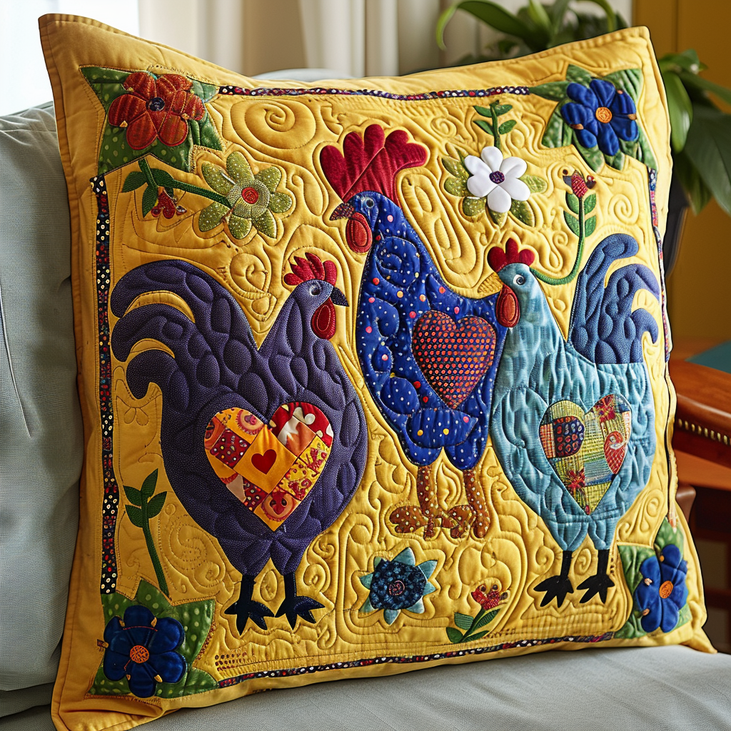 Playful Chickens Quilted Pillow Case NCU0TL544