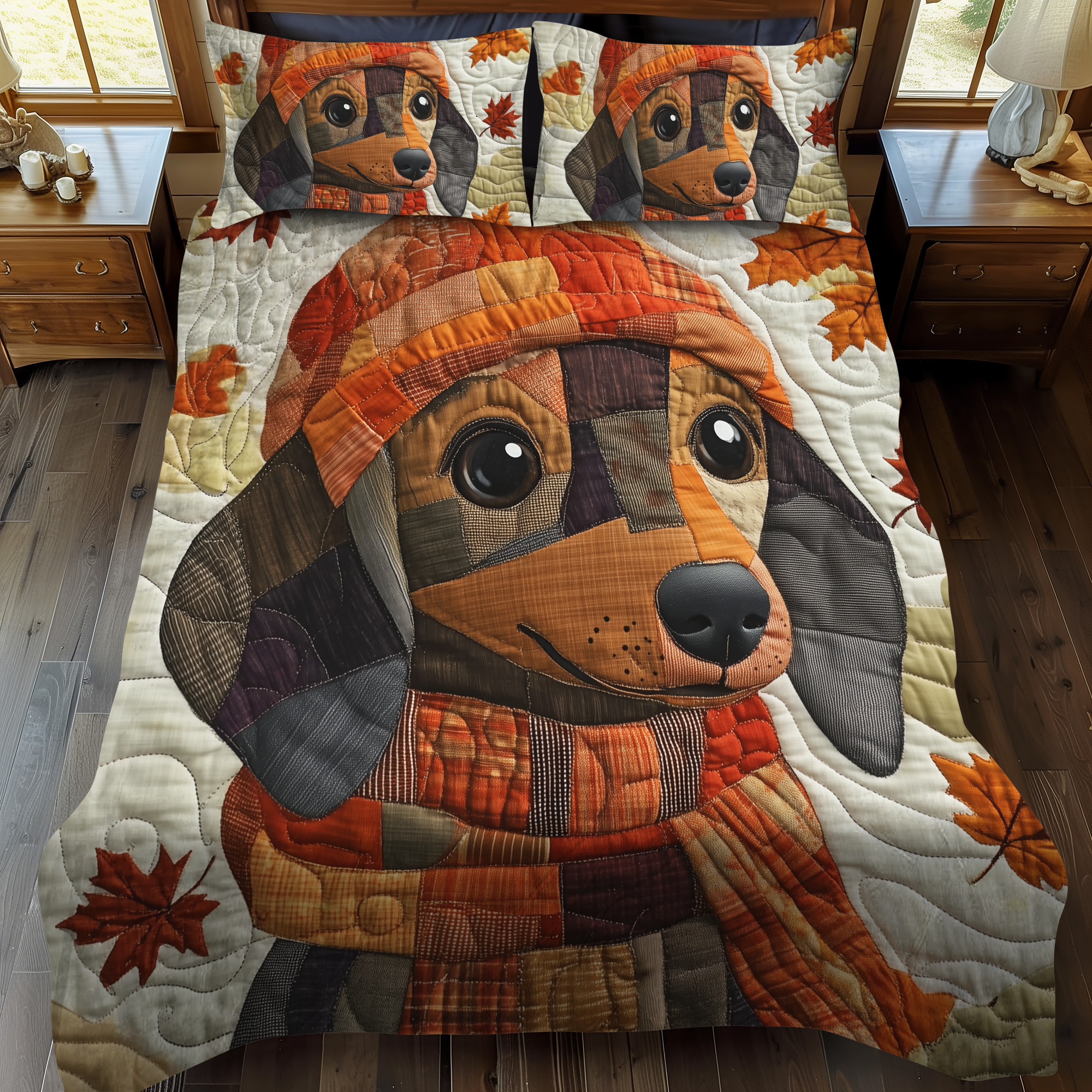 Playful Dachshunds 3-Piece Quilted Bedding Set NCU0VL438