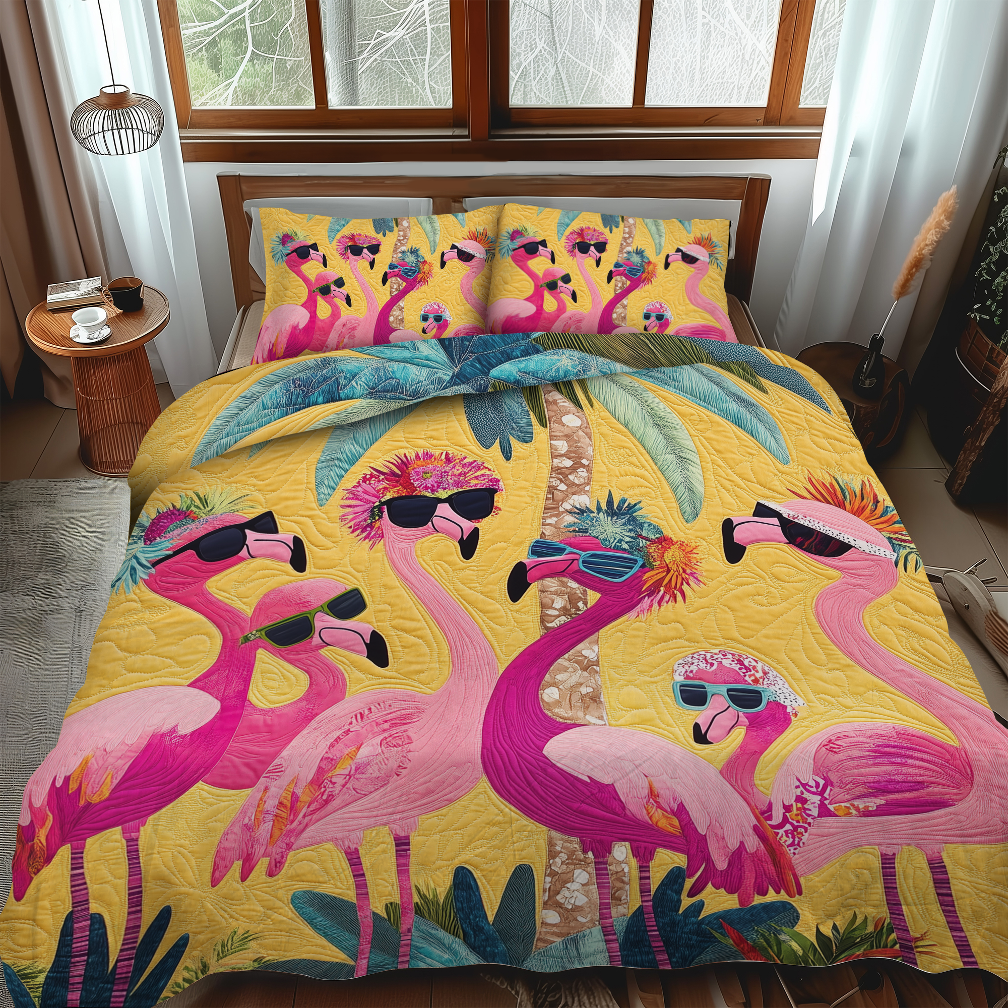 Playful Flamingo 3-Piece Quilted Bedding Set NCU0VL458