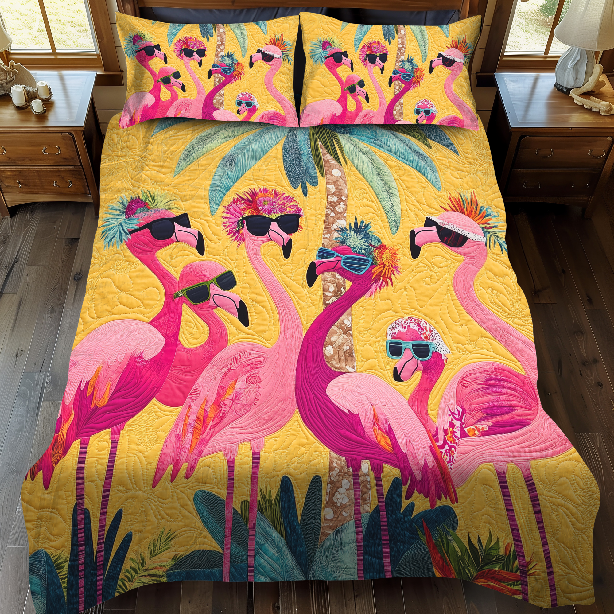 Playful Flamingo 3-Piece Quilted Bedding Set NCU0VL458