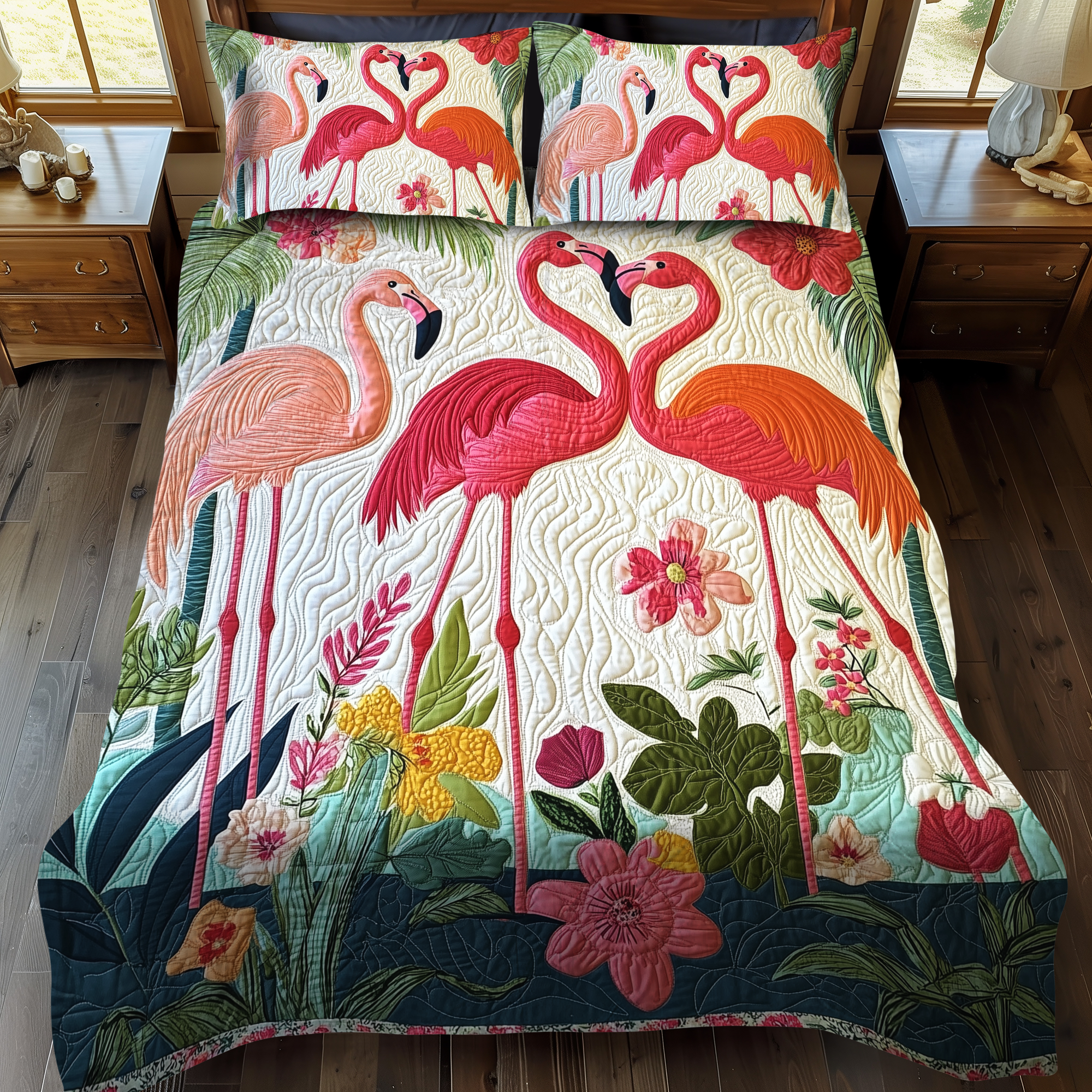 Playful Flamingo 3-Piece Quilted Bedding Set NCU0VL567