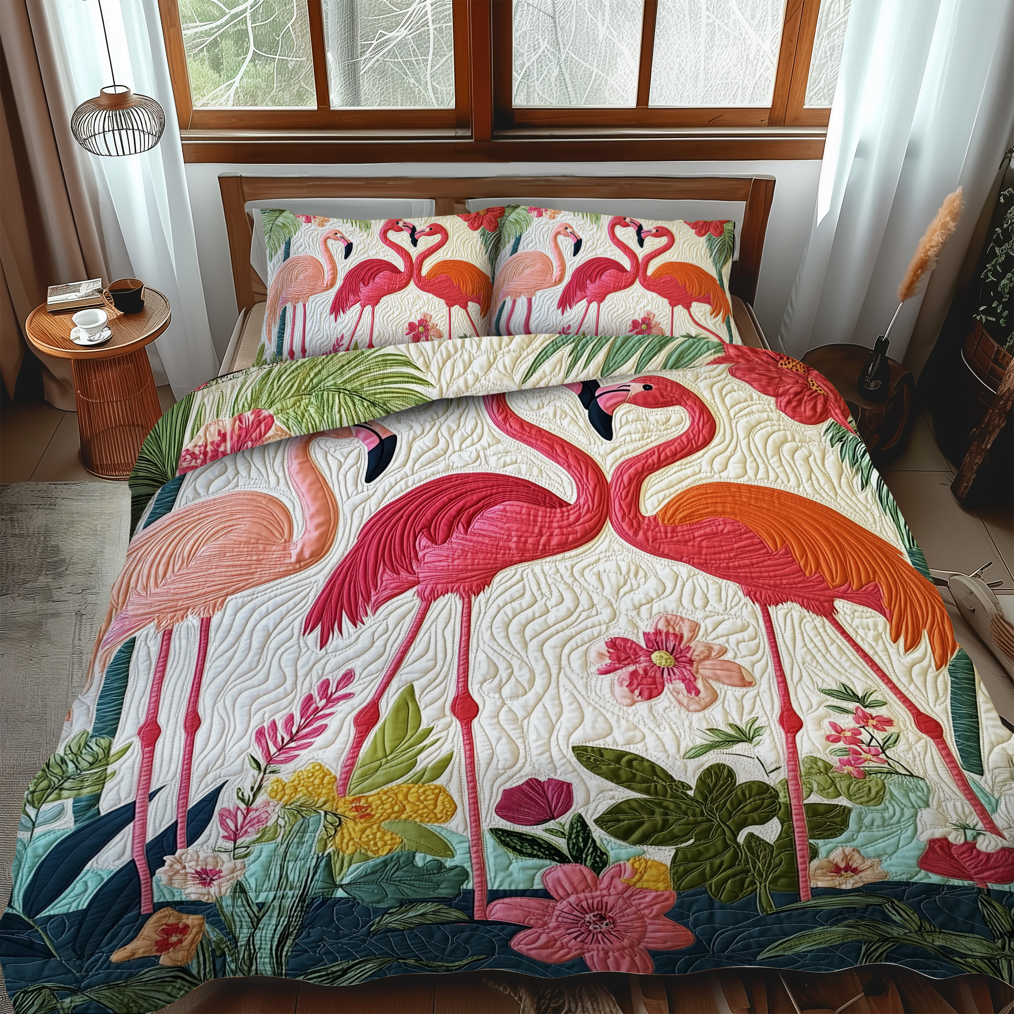 Playful Flamingo 3-Piece Quilted Bedding Set NCU0VL567