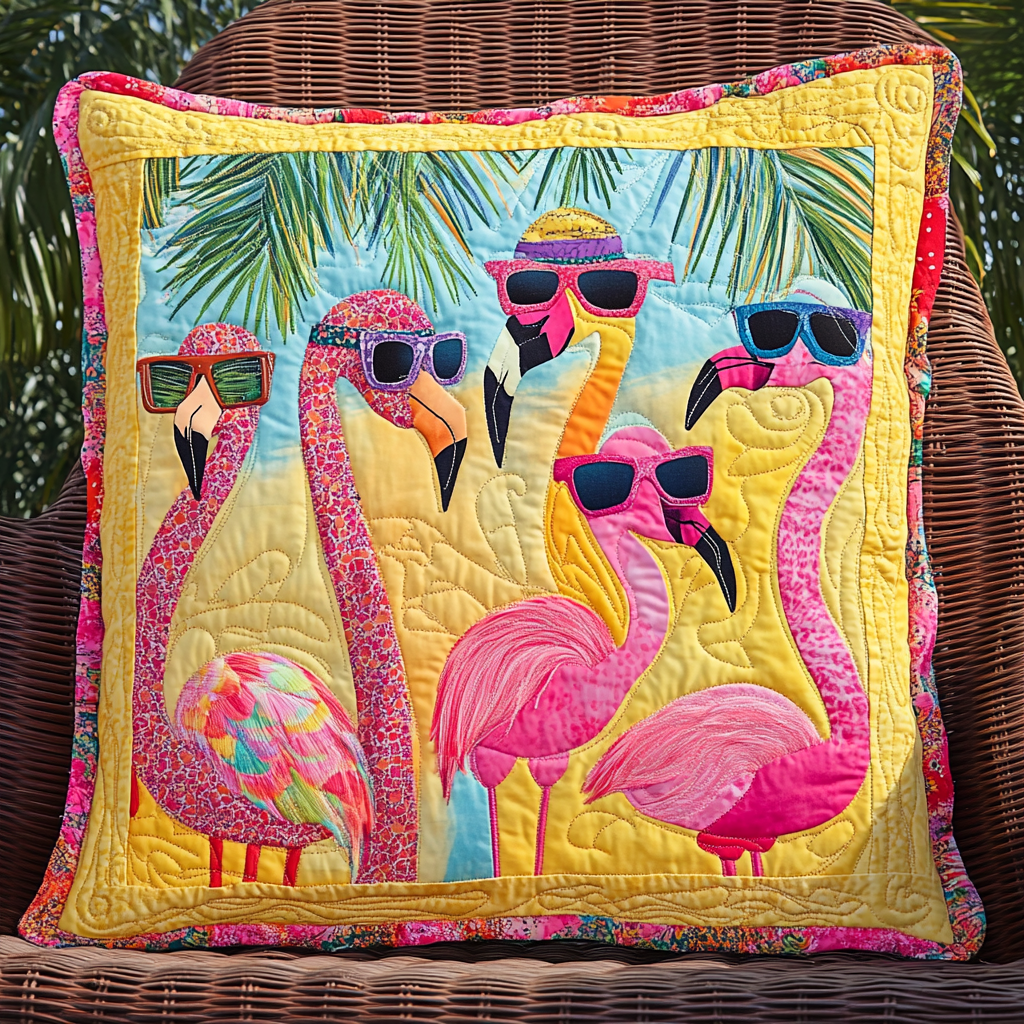 Playful Flamingo Quilted Pillow Case NCU0VL533