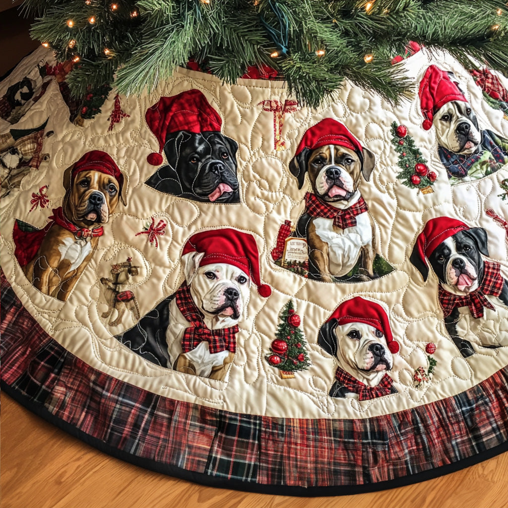 Playful Pitbull Hearts Quilted Christmas Tree Skirt NCU0PT1554