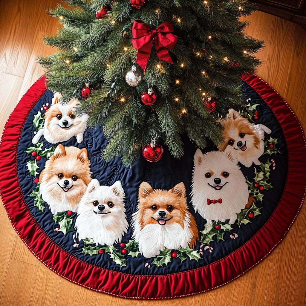 Playful Pomeranian Christmas Quilted Tree Skirt NCU0NT1692