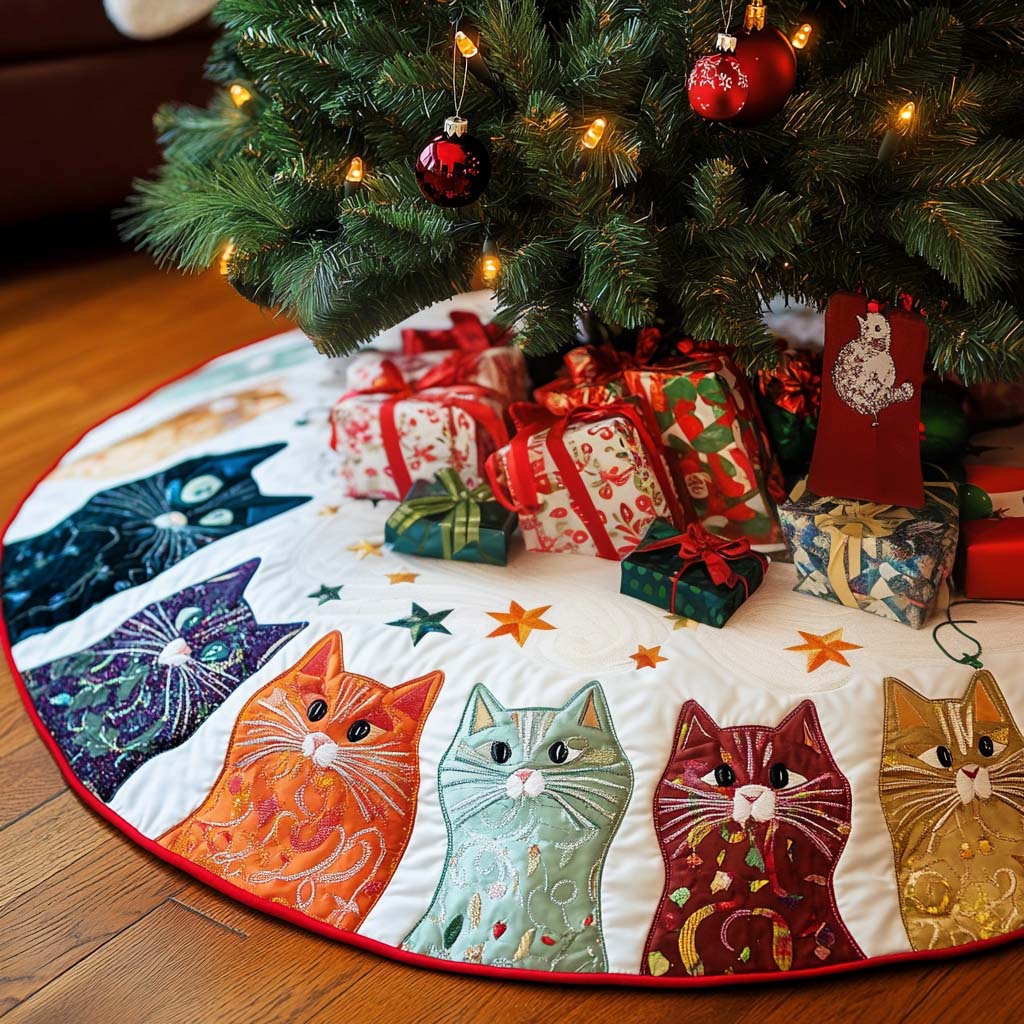 Playful Pounce Christmas Quilted Tree Skirt NCU0NT1518