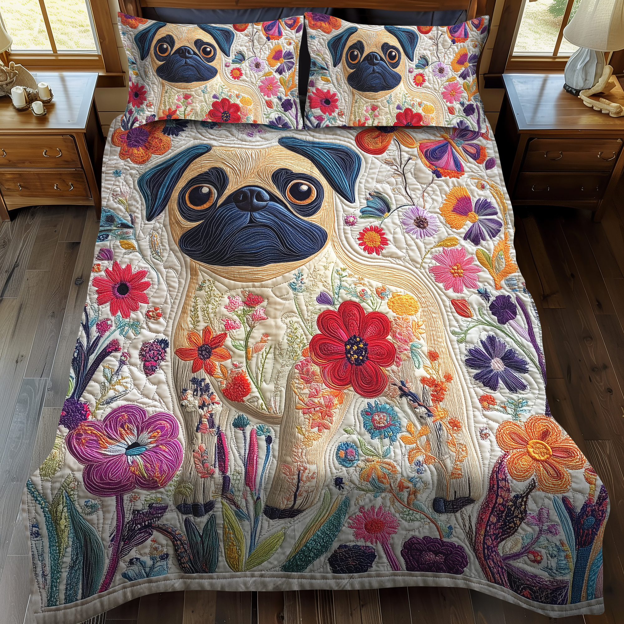 Playful Pugs 3-Piece Quilted Bedding Set NCU0VL363