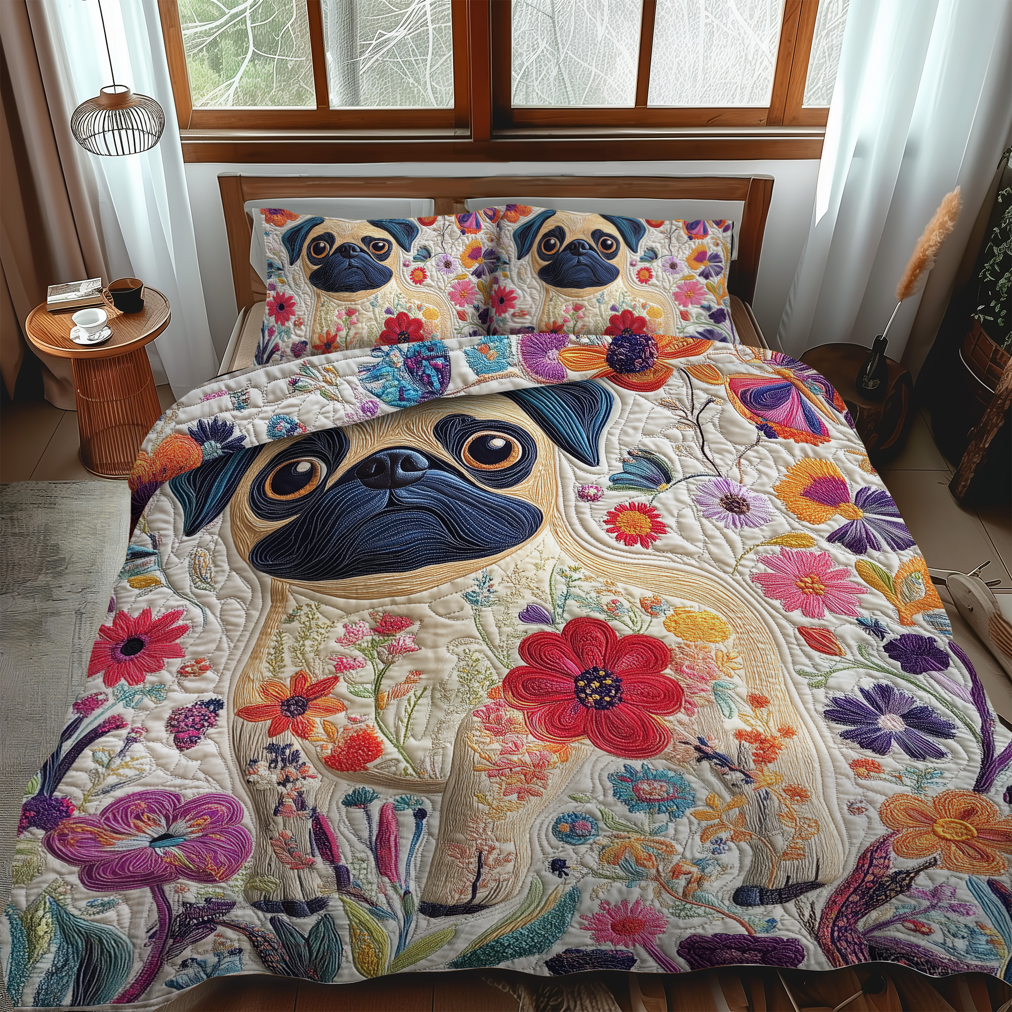 Playful Pugs 3-Piece Quilted Bedding Set NCU0VL363