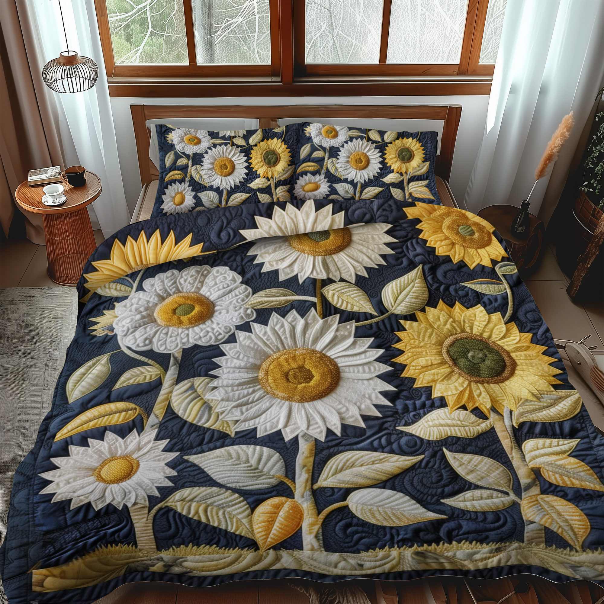 Playful Sunflowers 3-Piece Quilted Bedding Set NCU0VL213