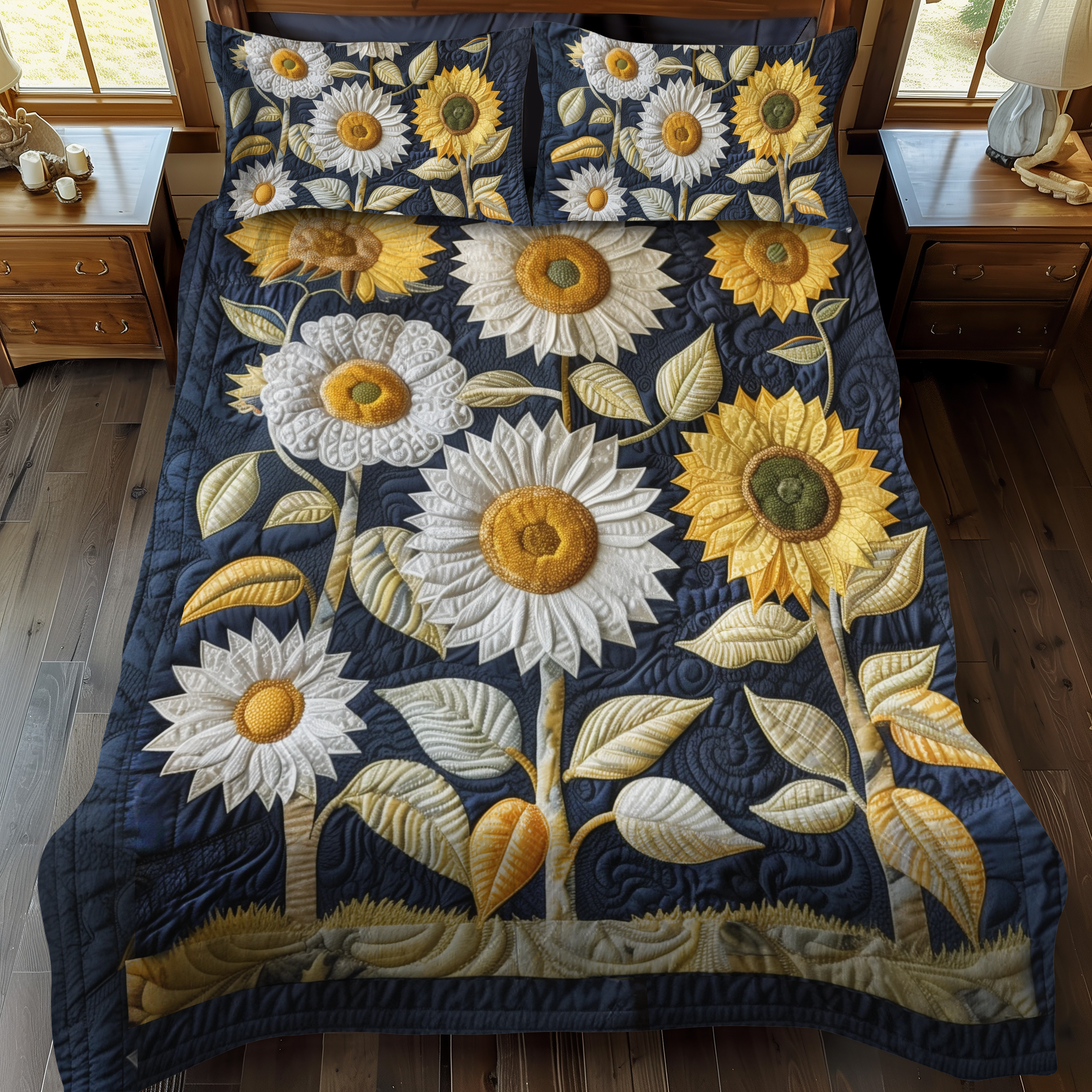 Playful Sunflowers 3-Piece Quilted Bedding Set NCU0VL213