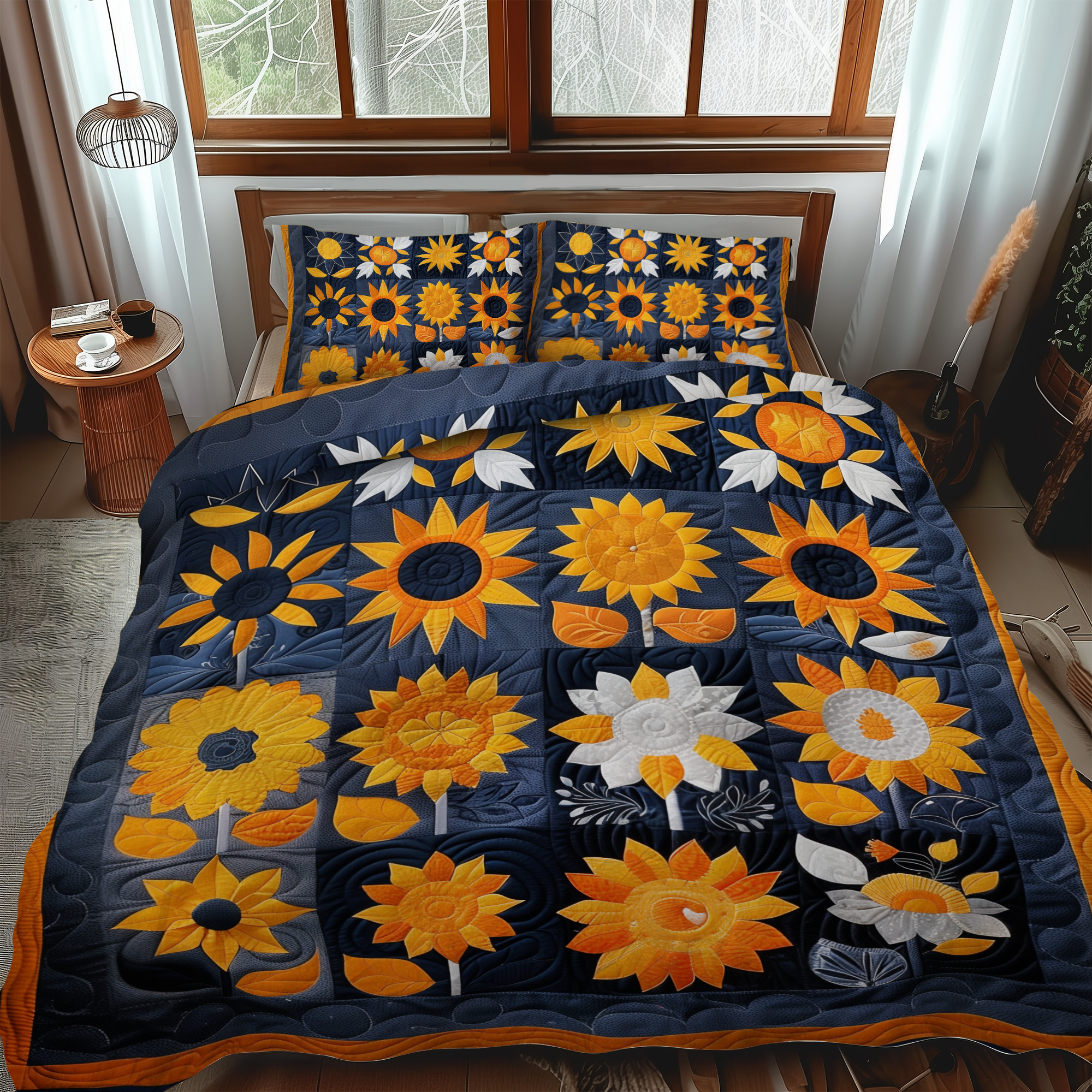 Playful Sunflowers 3-Piece Quilted Bedding Set NCU0VL221