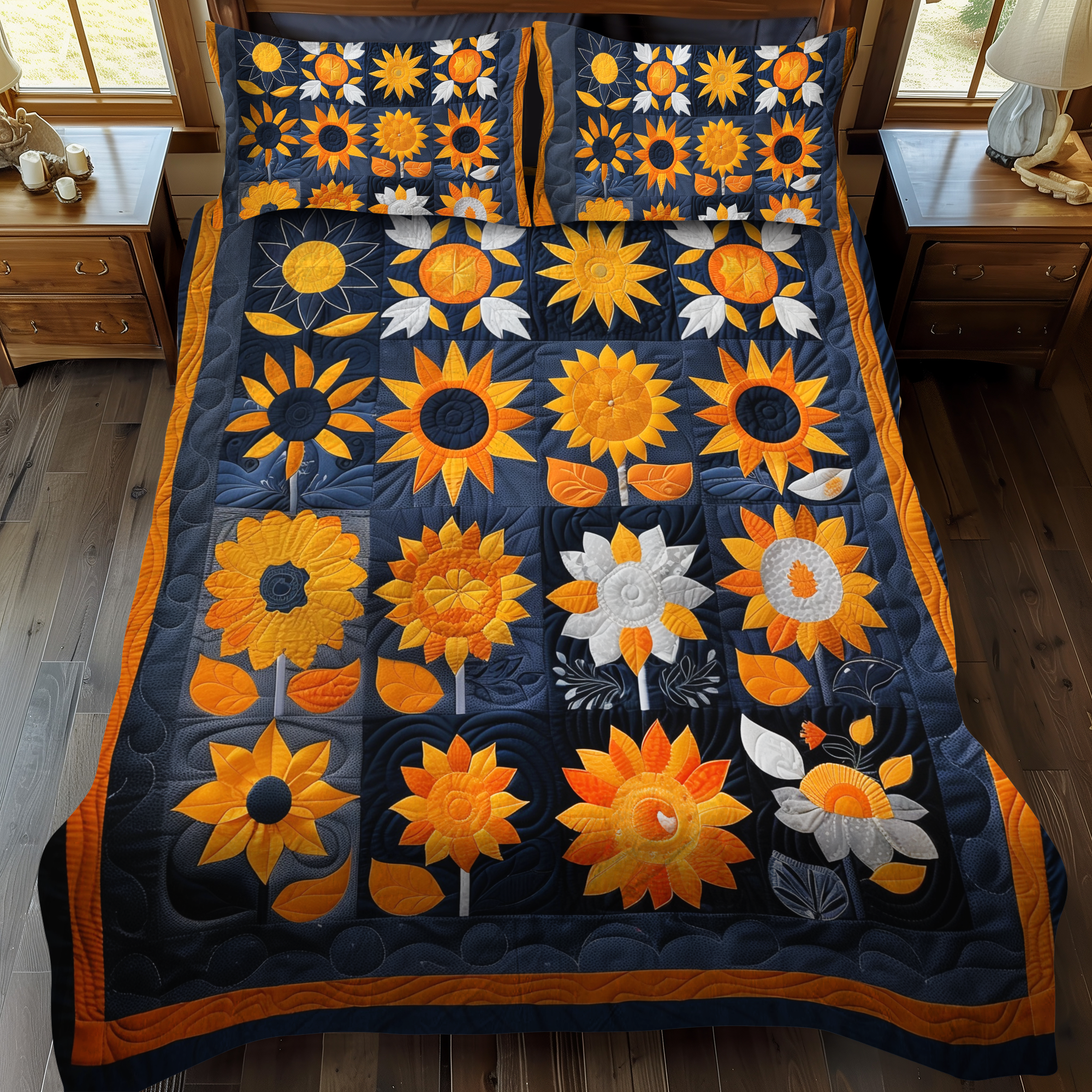 Playful Sunflowers 3-Piece Quilted Bedding Set NCU0VL221