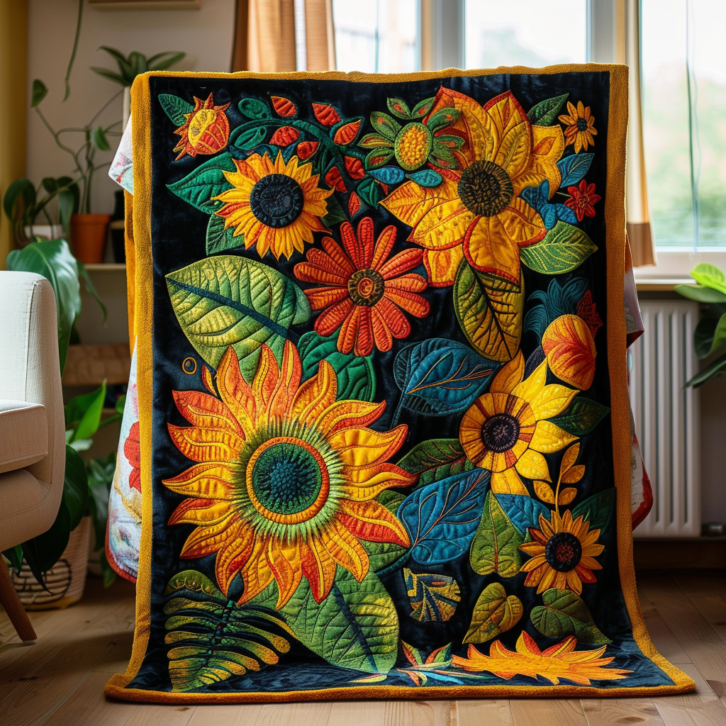 Playful Sunflowers Quilted Blanket NCU0VL339