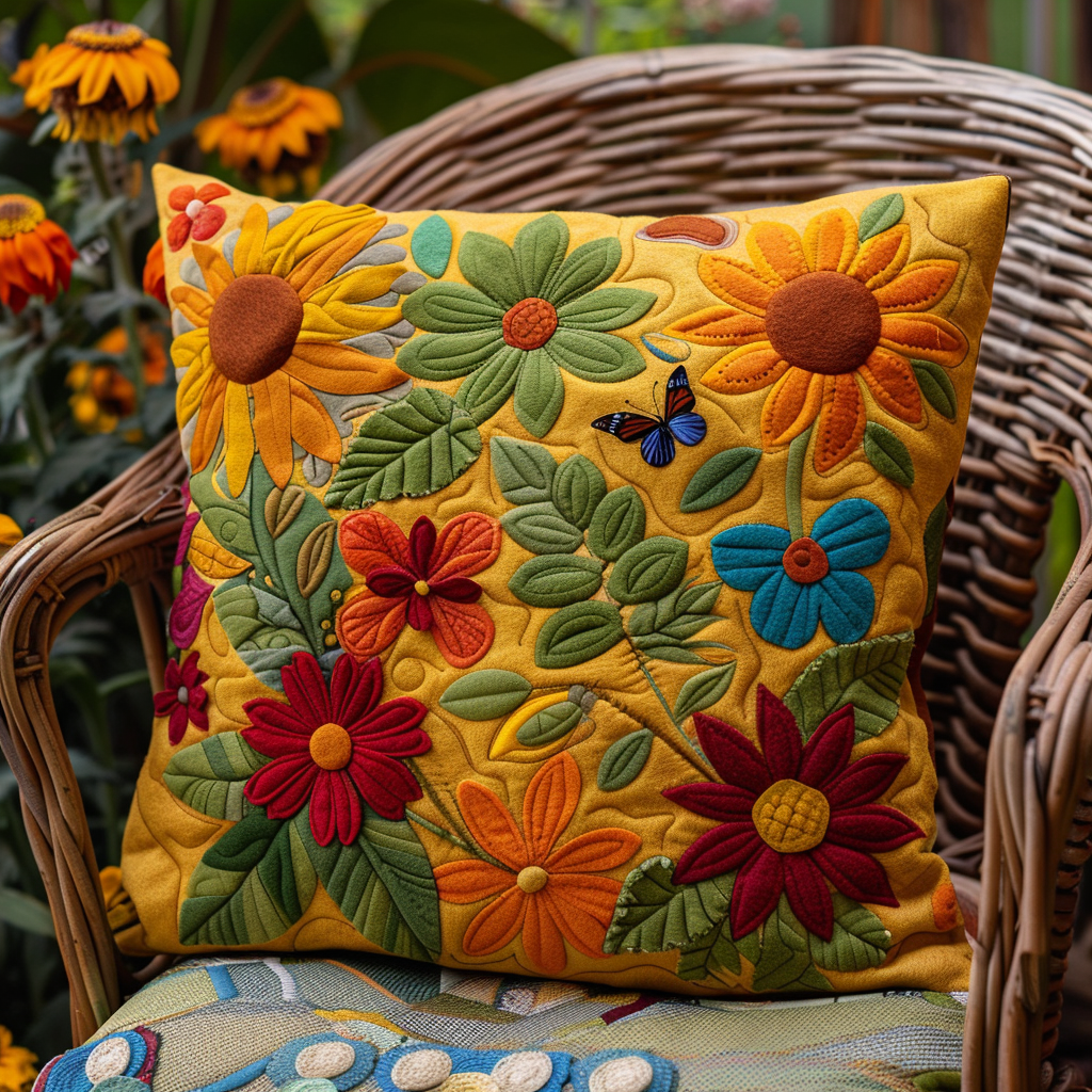 Playful Sunflowers Quilted Pillow Case NCU0VL349