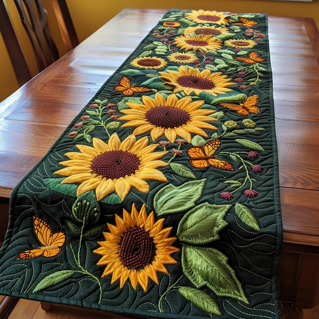 Playful Sunflowers Quilted Table Runner NCU0VL187