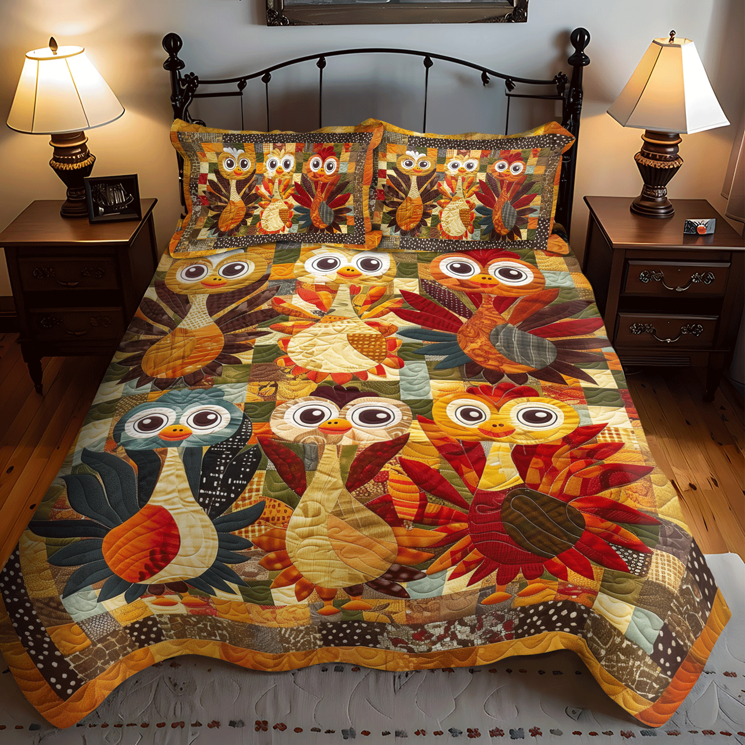 Playful Turkeys 3-Piece Quilted Bedding Set NCU0TH1100