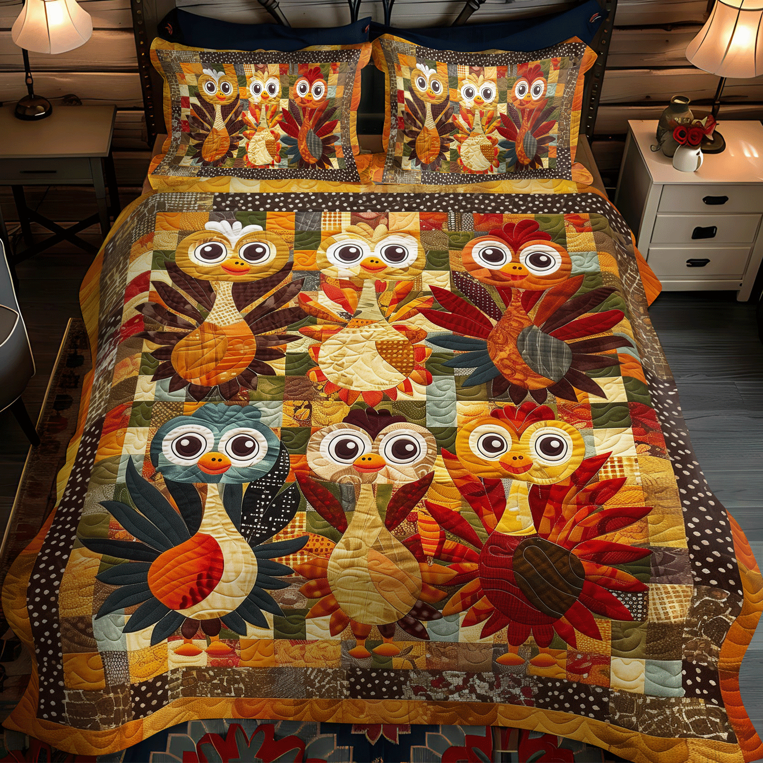 Playful Turkeys 3-Piece Quilted Bedding Set NCU0TH1100