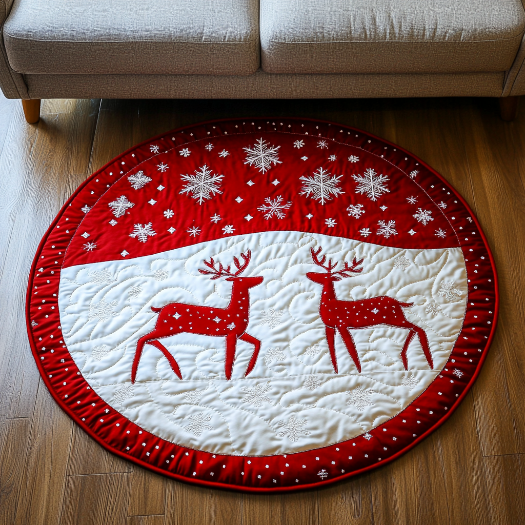 Poinsettia Parade Quilted Round Mat NCU0DK1294