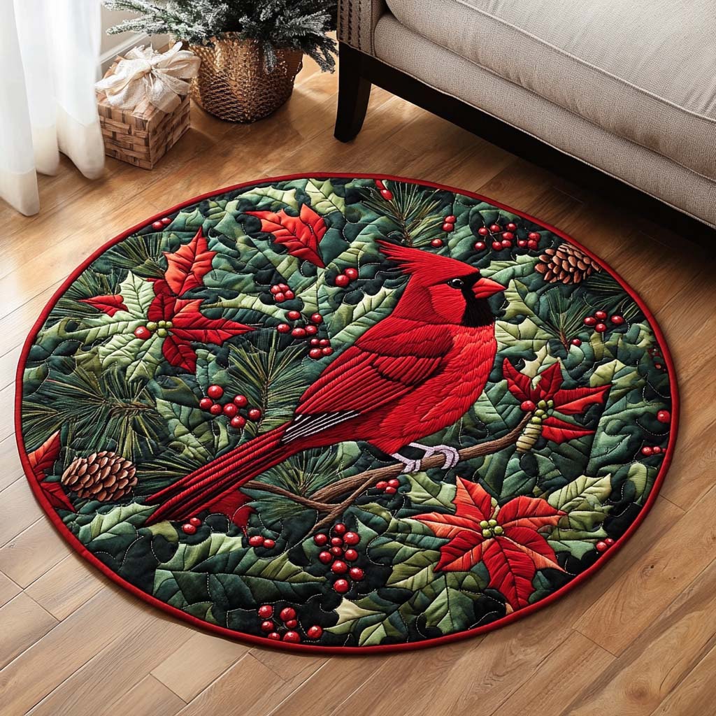 Poinsettia Perch Quilted Round Mat NCU0NT1400