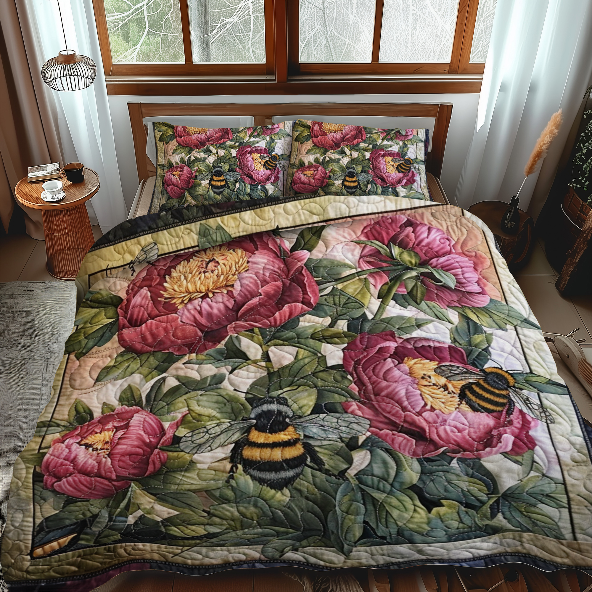 Pollinator's Floral Haven 3-Piece Quilted Bedding Set NCU0NT013