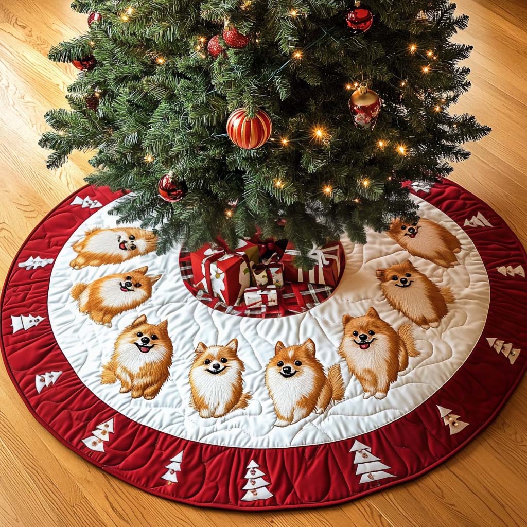 Pomeranian Bliss Christmas Quilted Tree Skirt NCU0NT1693