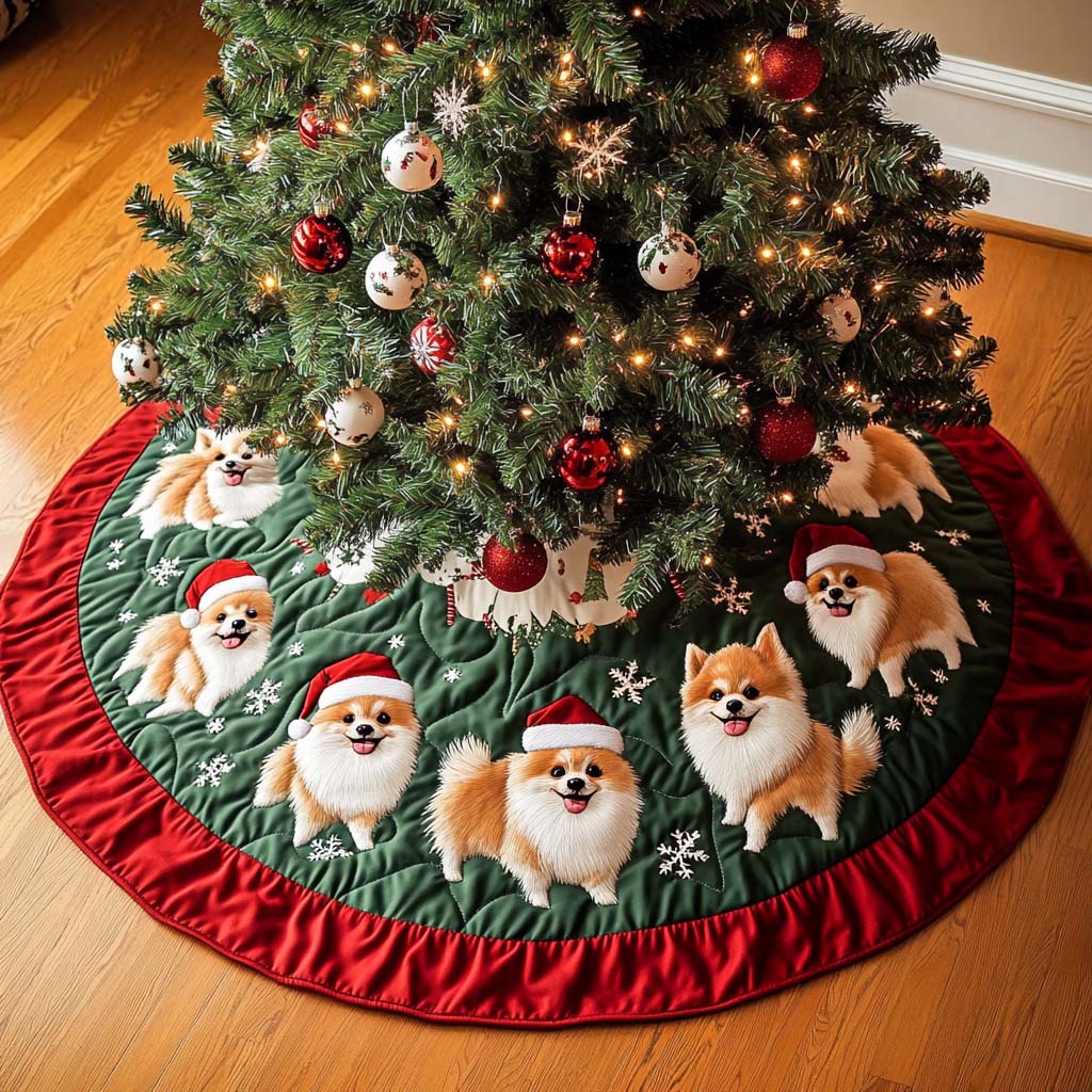 Pomeranian Charm Christmas Quilted Tree Skirt NCU0NT1694