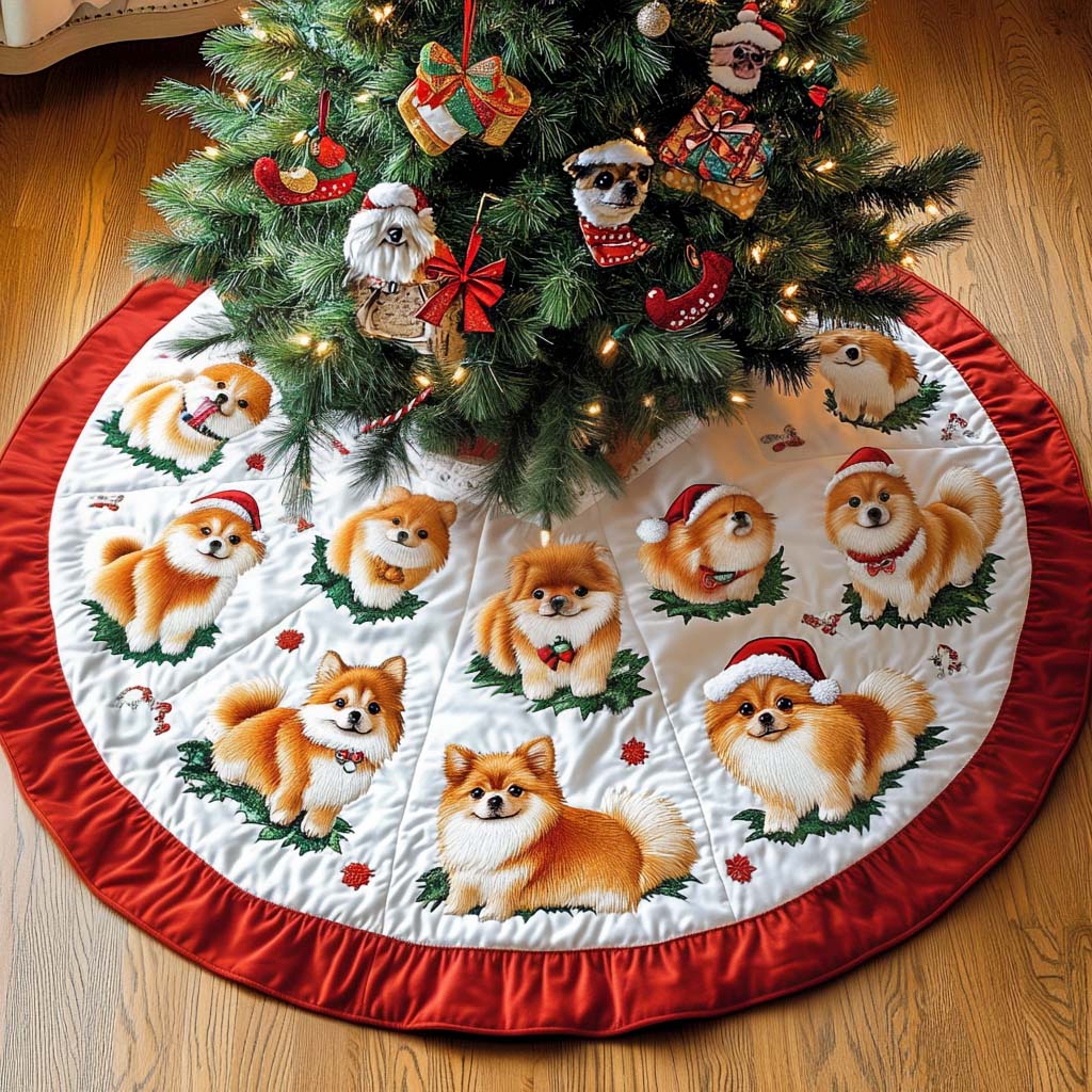 Pomeranian Joy Christmas Quilted Tree Skirt NCU0NT1696