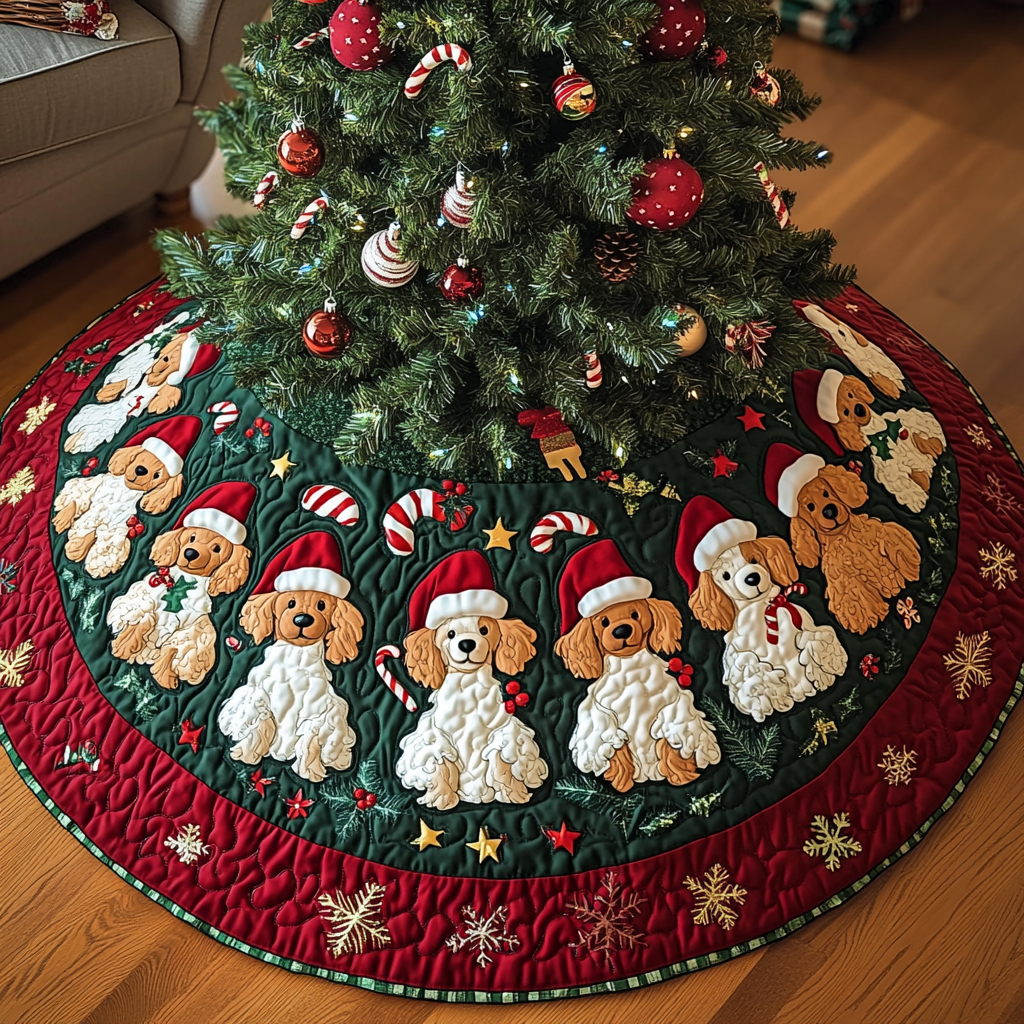 Poodle Christmas Charm Christmas Quilted Tree Skirt NCU0DK1753