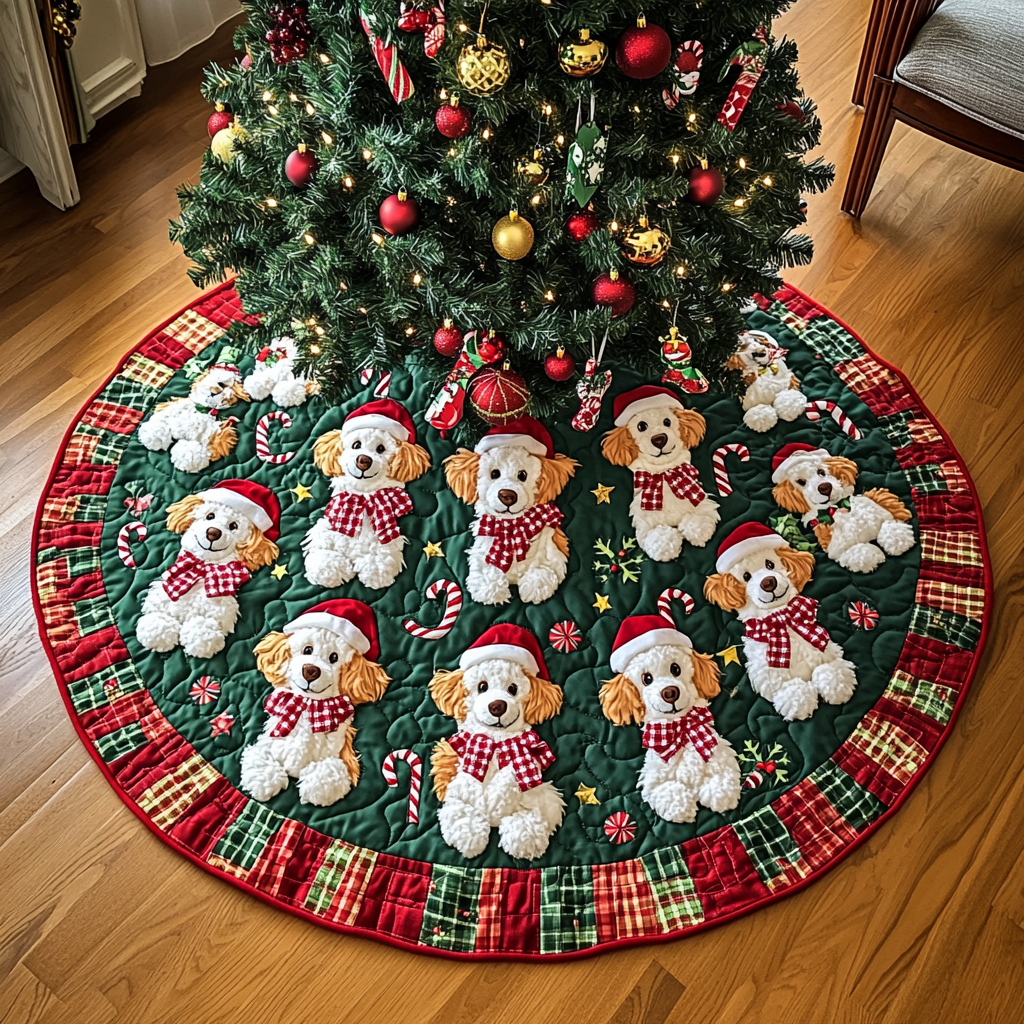 Poodle Christmas Joy Christmas Quilted Tree Skirt NCU0DK1757