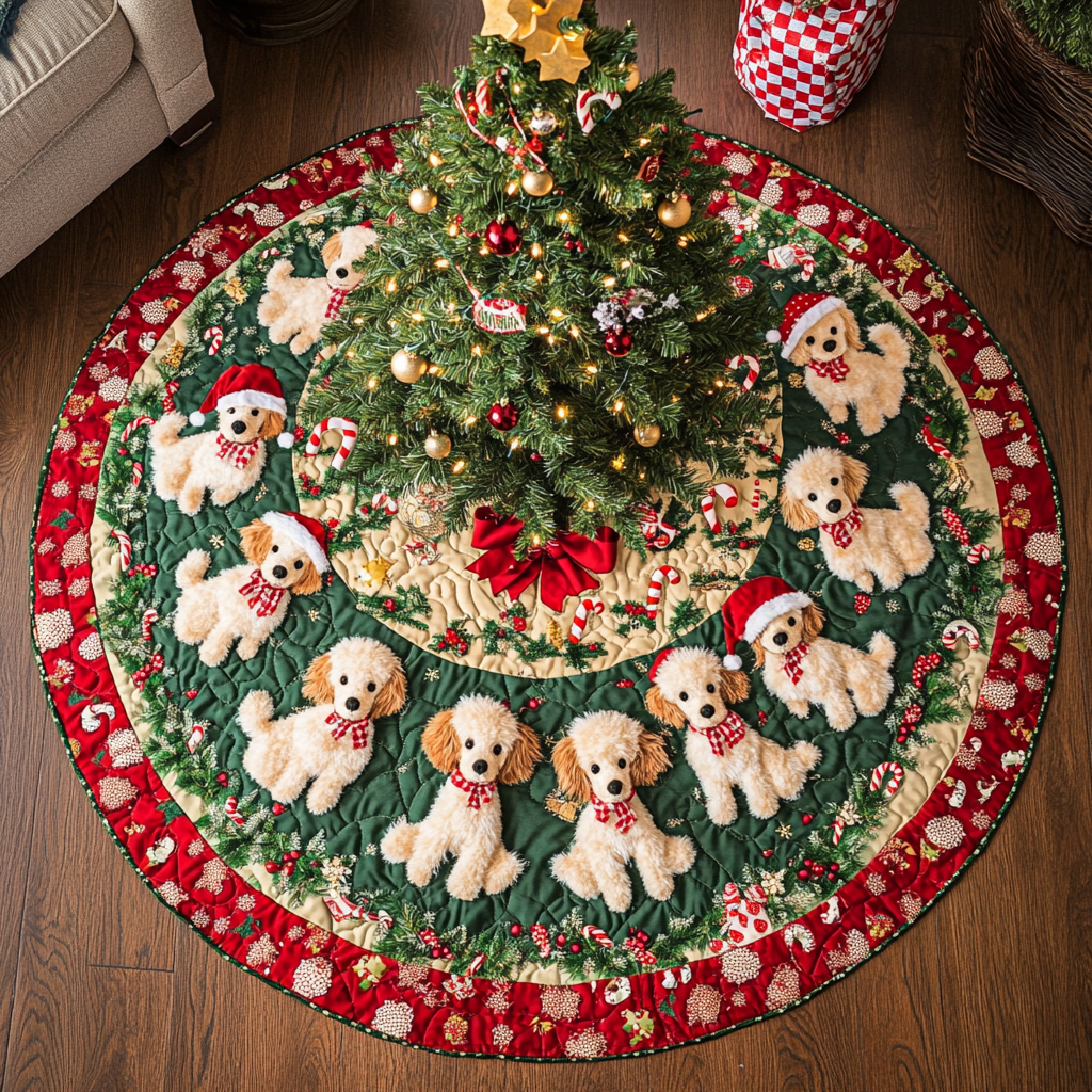 Poodle Holiday Joy Christmas Quilted Tree Skirt NCU0DK1752