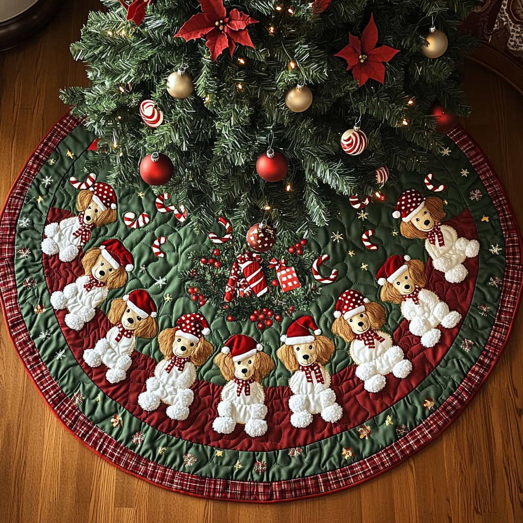 Poodle Holiday Spirit Christmas Quilted Tree Skirt NCU0DK1754