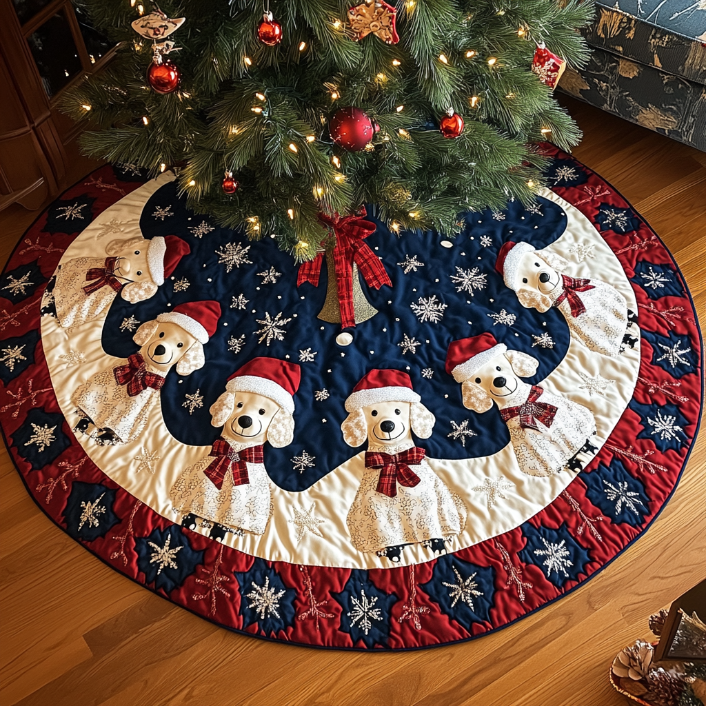 Poodle Noel Night Christmas Quilted Tree Skirt NCU0DK1758