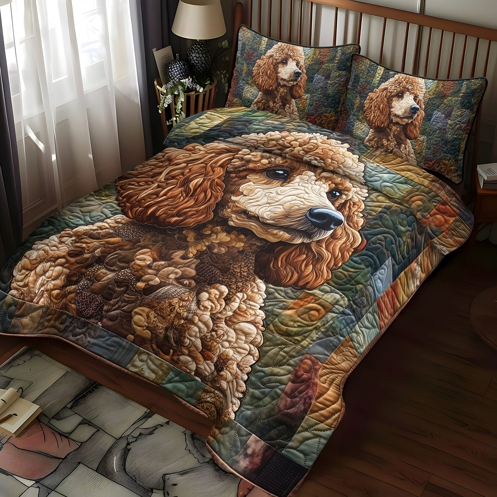 Poodle Parade 3-Piece Quilted Bedding Set NCU0DK1702