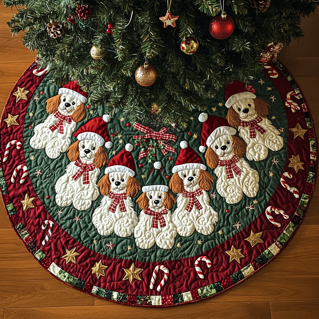 Poodle Xmas Joy Christmas Quilted Tree Skirt NCU0DK1755