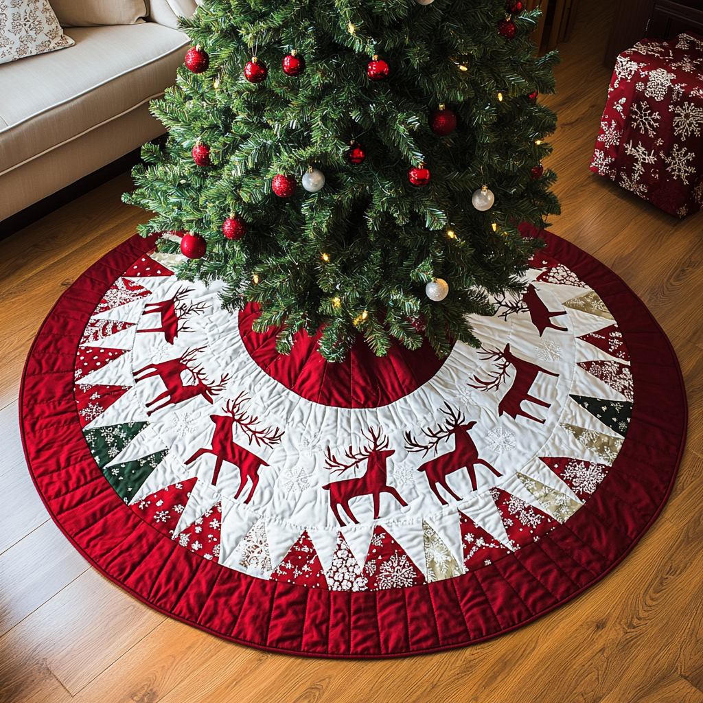 Prancer Parade Christmas Quilted Tree Skirt NCU0DK1470