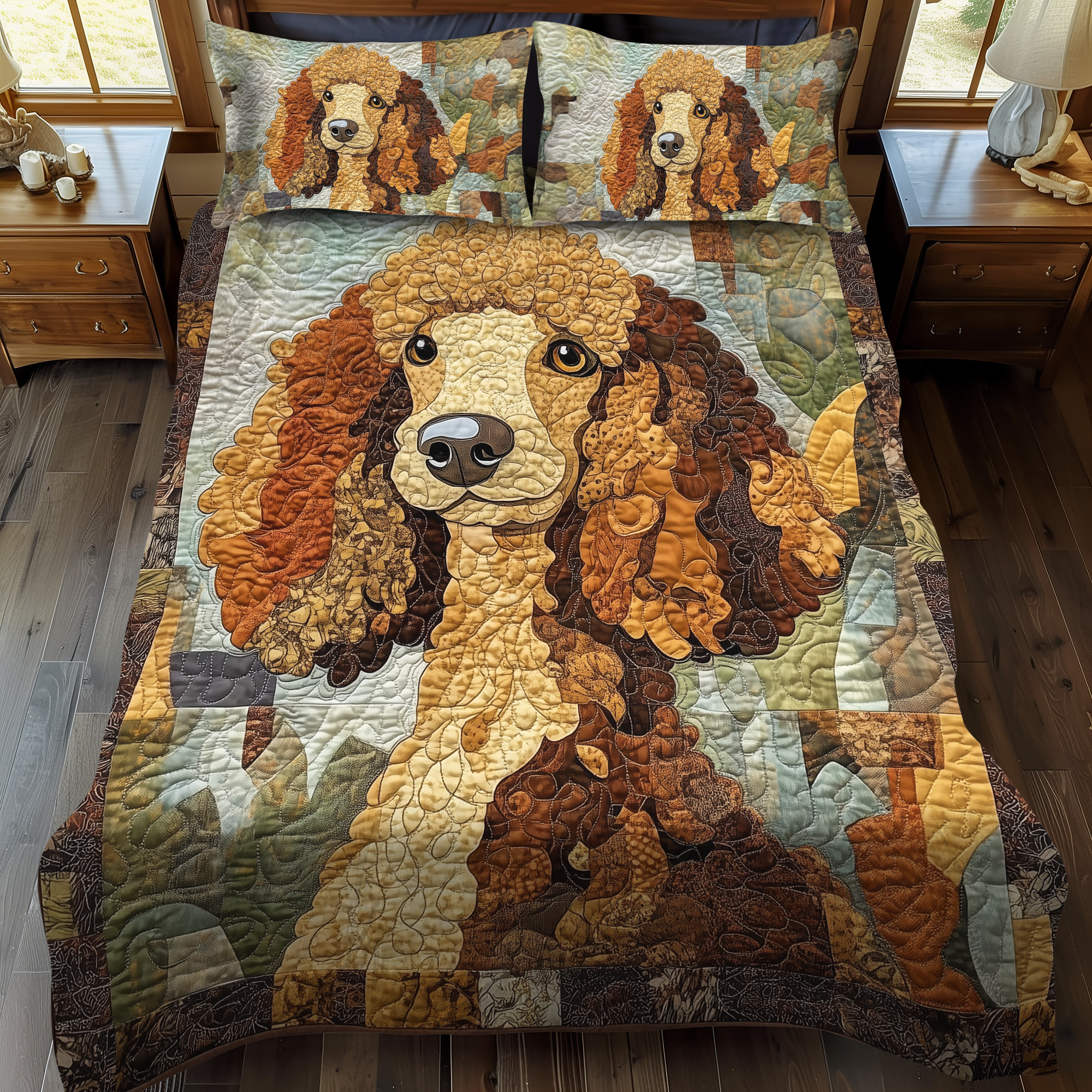 Primped Poodle 3-Piece Quilted Bedding Set NCU0DK1700