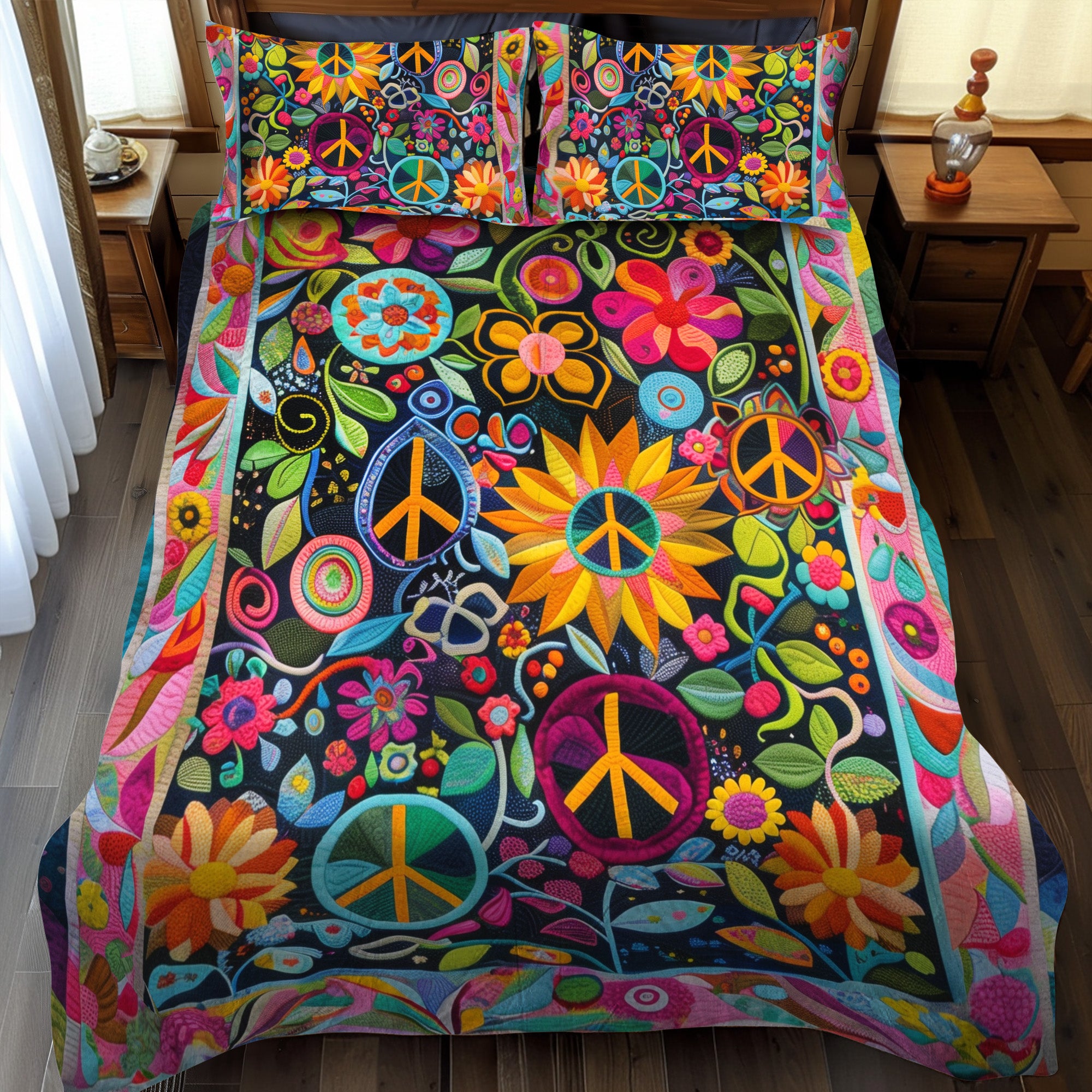 Psychedelic Peace 3-Piece Quilted Bedding Set NCU0PT231