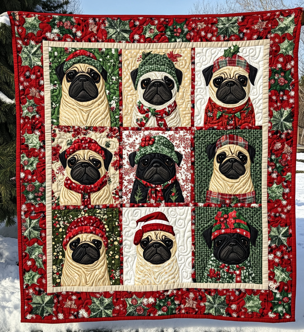 Pug Candy Cane Dreams Quilted Blanket NCU0VL581