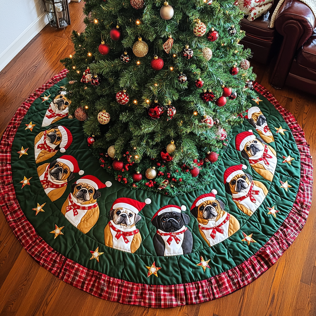 Pug Christmas Charm Christmas Quilted Tree Skirt NCU0DK1740